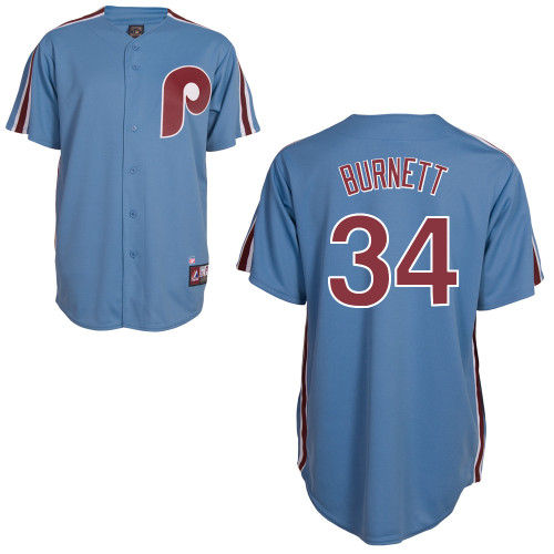 A-J Burnett #34 mlb Jersey-Philadelphia Phillies Women's Authentic Road Cooperstown Blue Baseball Jersey